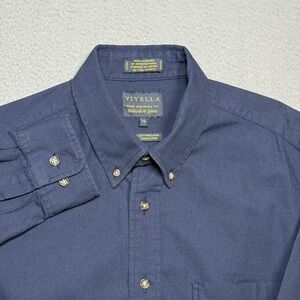 Viyella Button Shirt Mens Large Navy Wool Blend Classic Twill Bullock Jones